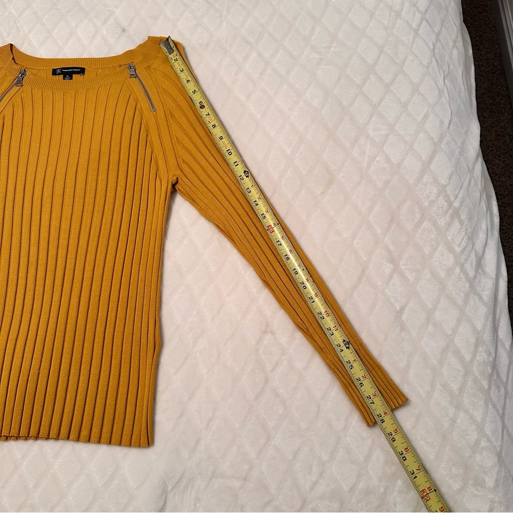 INC Mustard Yellow Ribbed Sweater with Zipper Accents - Picture 6 of 8